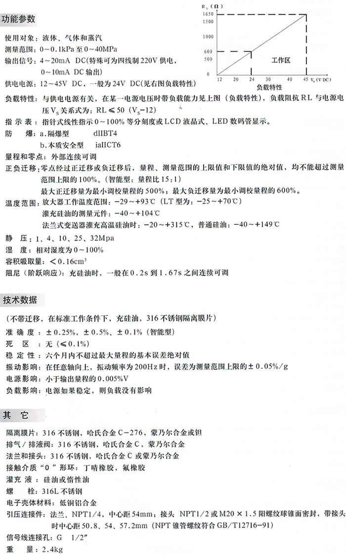 法蘭壓力變送器技術(shù)參數(shù)對(duì)照表